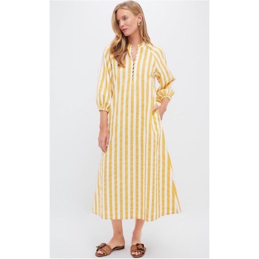 Tuckernuck Marigold Stripe Maryse Caftan Midi Dress Yellow White Size XL